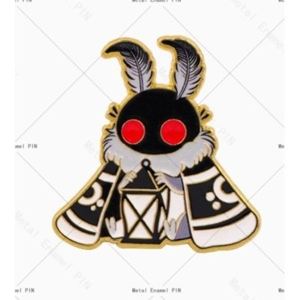 Mothman Enamel Pin Cryptid Lantern Red Eyes Gold Tone Lapel Hat Pin NEW